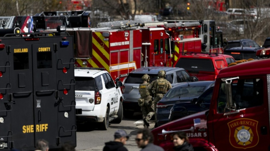 Law enforcement responding to the attack on the Temple Israel synagogue in West Bloomfield, Michigan