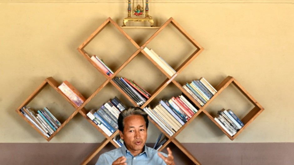 Sonam Wangchuk, a Ladakh environmental activist speaking during an interview with AFP at his office in Leh on May 17, 2024