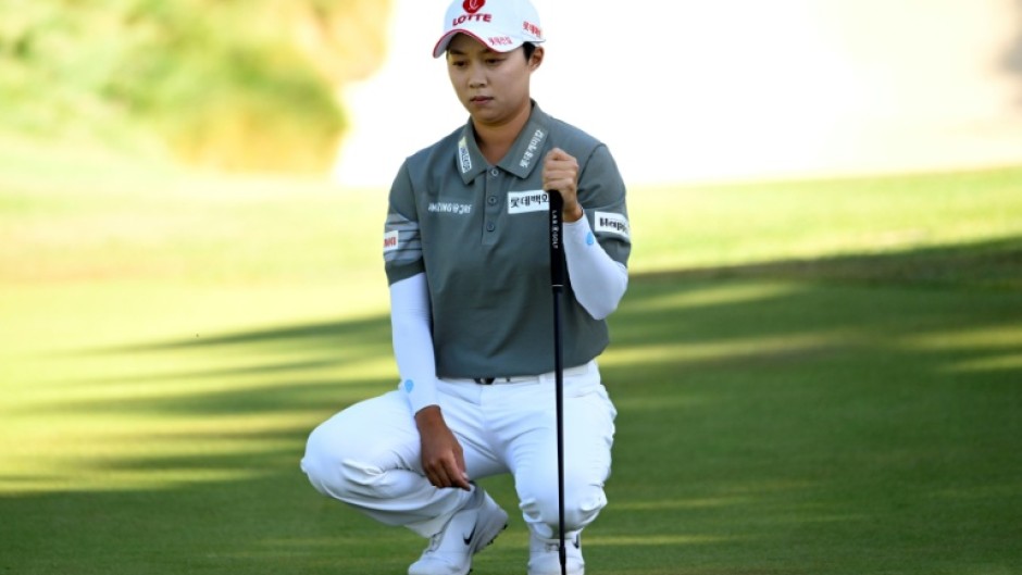 Kim Hyo-joo lines up a putt on her way to victory at the LPGA Tour's Fortinet Founders Cup in Menlo Park
