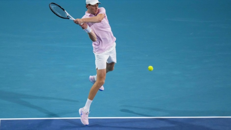 Jannik Sinner blasts a backhand against Corentin Moutet in his victory at the Miami Open