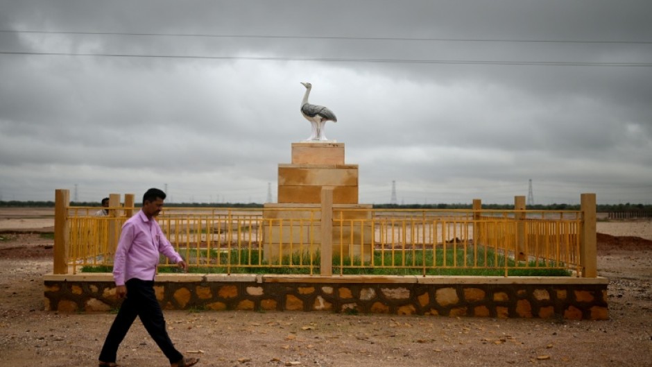 A statue to the Great Indian Bustard in India's desert state of Rajasthan