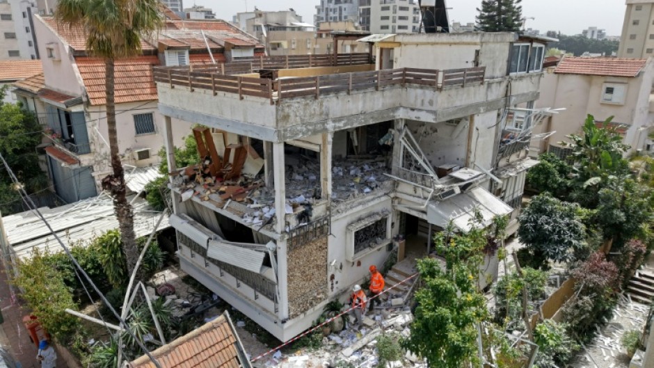 A damaged building from an Iranian strike in a residential part of Israel's city of Tel Aviv