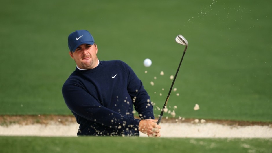 World number 11 Chris Gotterup of the United States plays a shot from a bunker on the second hole during a practice round ahead of his Masters debut at Augusta National