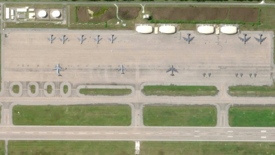 This handout satellite photo from Planet Labs PBC and dated June 16, 2025, shows an overview of the Diego Garcia military base on the Chagos Archipelago