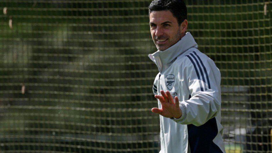 Arsenal manager Mikel Arteta arrives to take a team training session on the eve of the Champions League quarter-final second leg against Sporting Lisbon