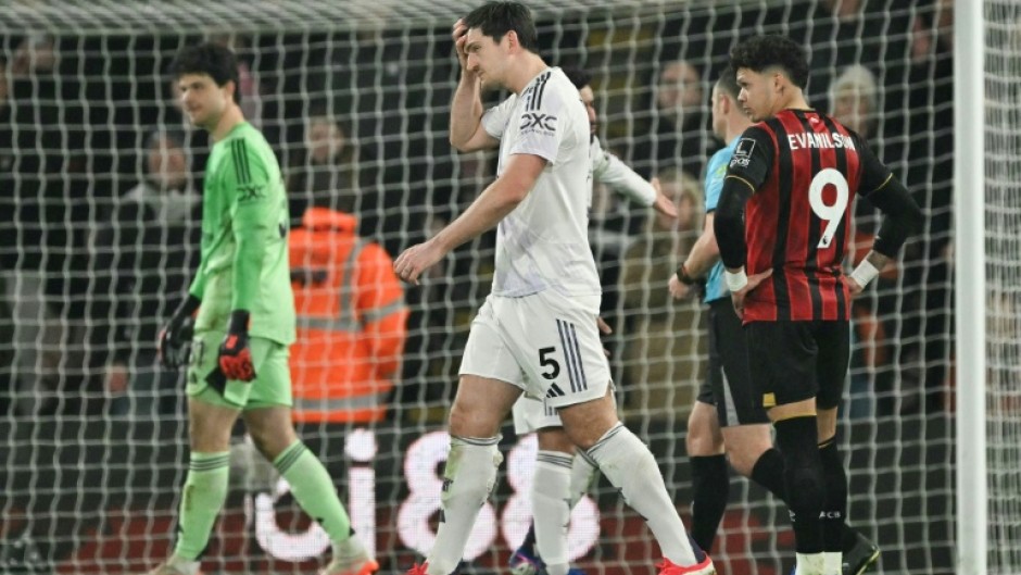 Manchester United defender Harry Maguire (C) was sent off during a 2-2 draw away to Bournemouth in the Premier League last month