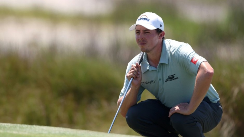 England's Matt Fitzpatrick lines up a putt on the way to the 36-hole lead in the US PGA Tour RBC Heritage