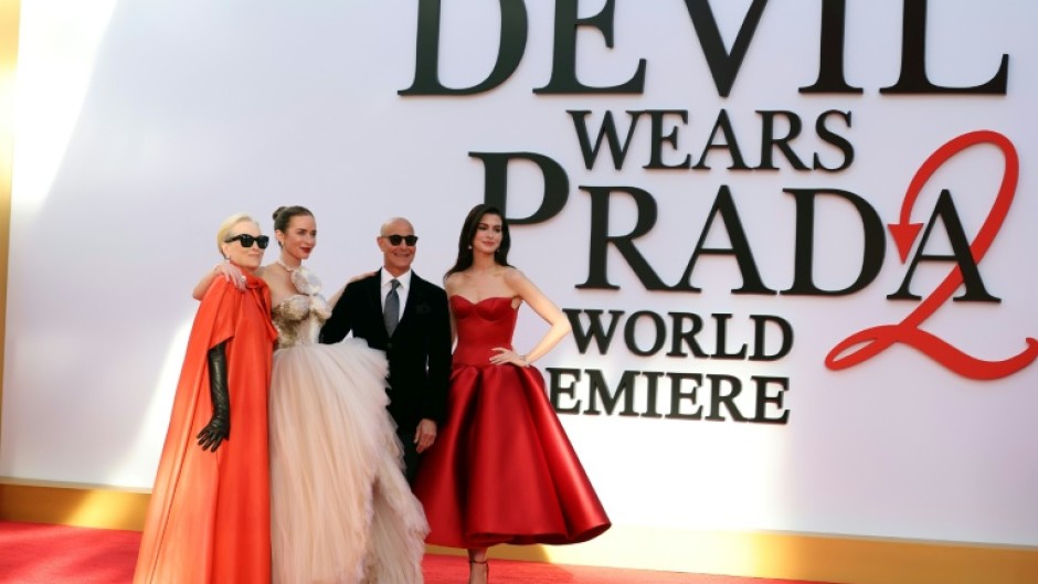 (L-R) US actress Meryl Streep, British actress Emily Blunt, US actor Stanley Tucci and US actress Anne Hathaway reprised their beloved roles for the sequel "The Devil Wears Prada 2"