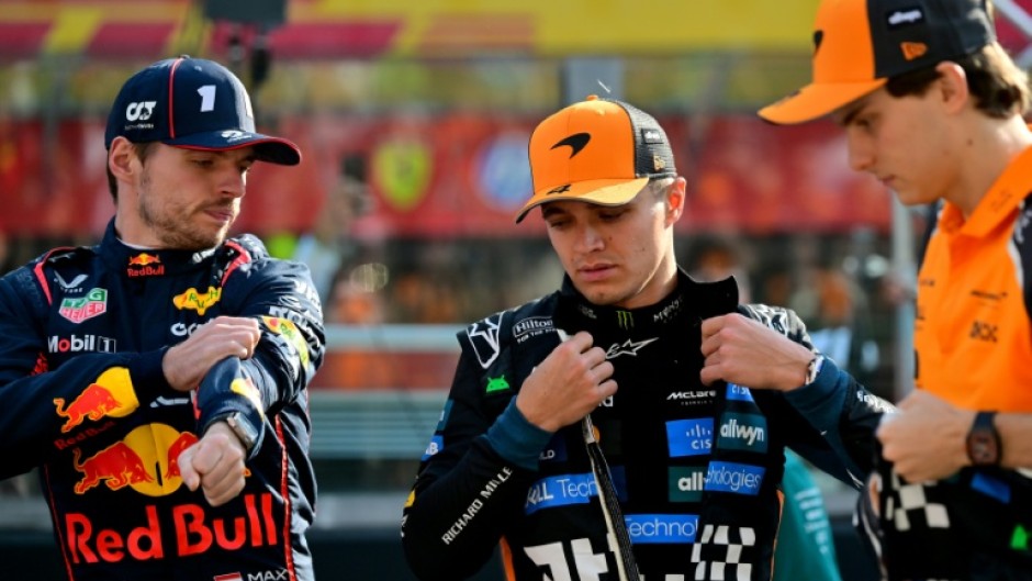 McLaren duo Lando Norris (C) and Oscar Piastri (R) feel F1 would be worse off if Max Verstappen were to walk away from the spot