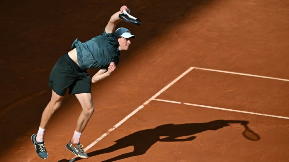 Italy's Jannik Sinner serves to France's Benjamin Bonzi during his victory at the Madrid Open on Friday