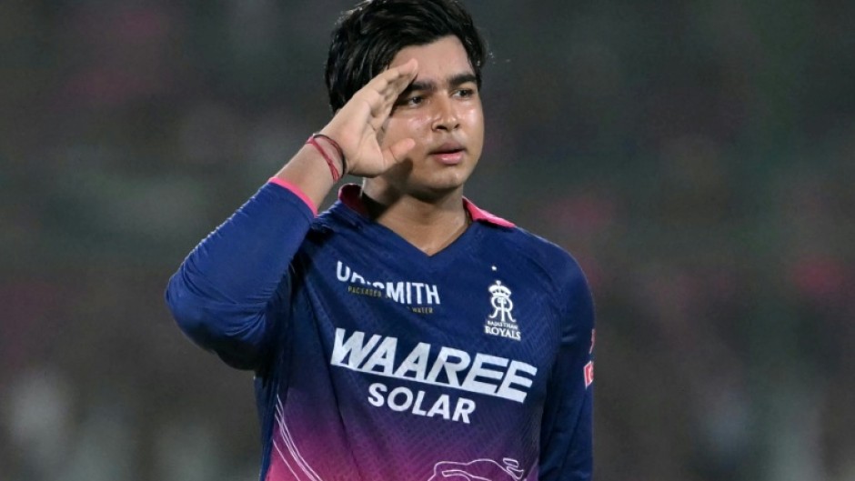 Vaibhav Sooryavanshi celebrates after scoring a century in the IPL