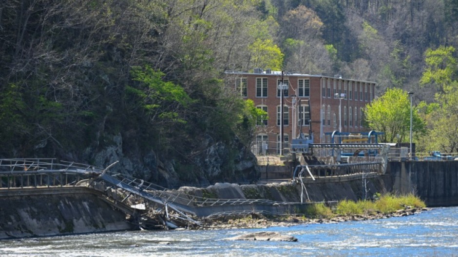 The French Broad River swelled in 2024 and flooded downtown Marshall during Hurricane Helene