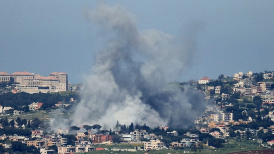Smoke rises from the site of an Israeli strike that targeted the southern Lebanese village of Mayfadoun