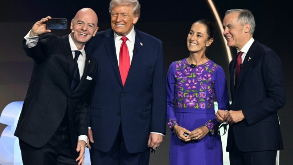 Fifa President Gianni Infantino, US President Donald Trump, Mexico's President Claudia Sheinbaum and Canada's Prime Minister Mark Carney at the draw for the 2026 World Cup