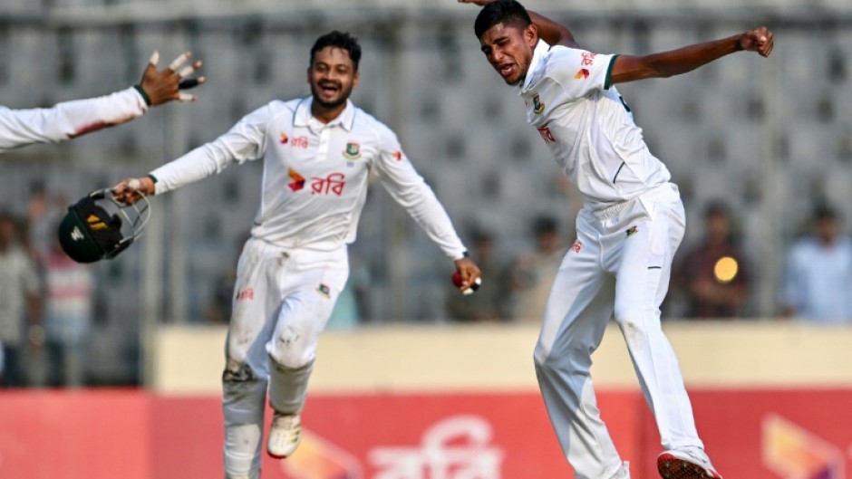 Bangladesh's Nahid Rana (R) rattled Pakistan with figures of 5-40 in the visitors' second innings