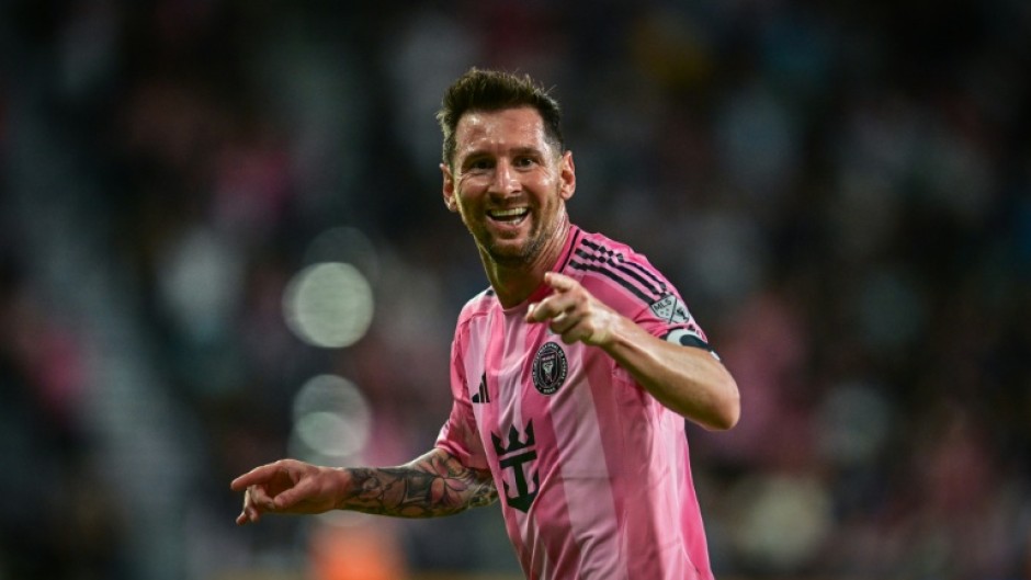 Inter Miami's Argentine forward Lionel Messi celebrates a goal