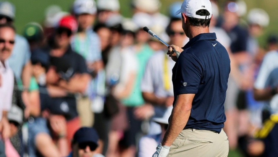 Six-time major winner Rory McIlroy yells at a heckler in the crowd who screamed while he was making a key shot at the par-five 16th hole in the final round of the PGA Championship
