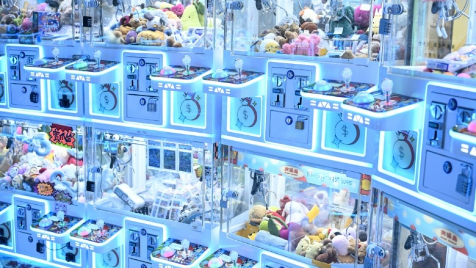 Claw machines in an arcade centre at a shopping mall in Hong Kong