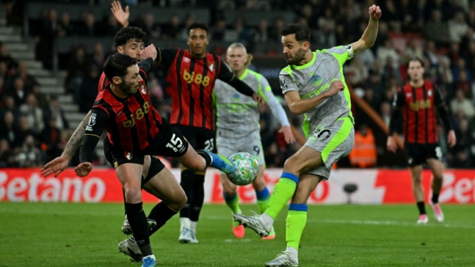 Manchester City midfielder Bernardo Silva takes a shot during a 1-1 draw away to Bournemouth