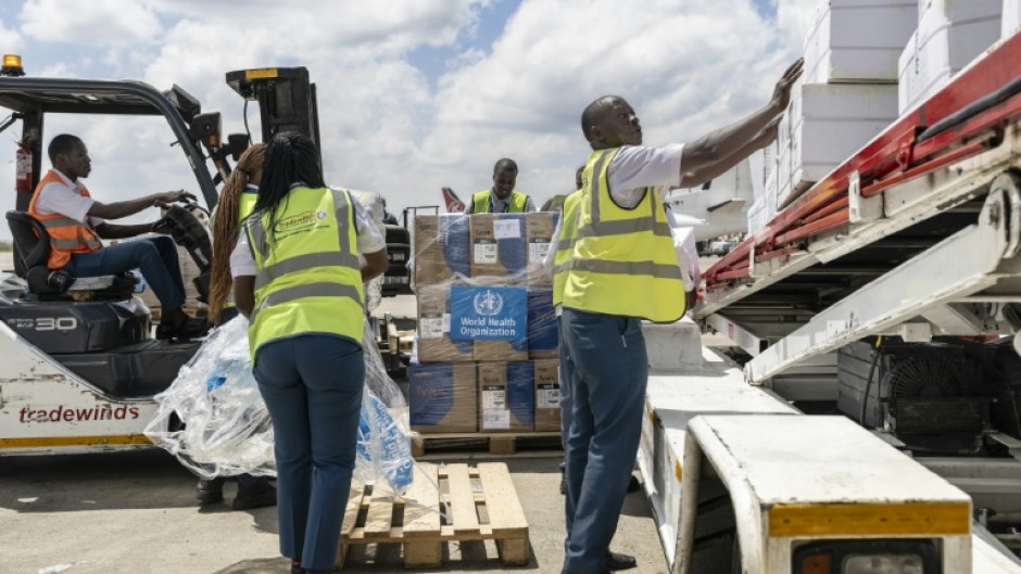 Medical supplies are loaded onto a UN-operated charter plane bound for Bunia in the eastern Democratic Republic of Congo
