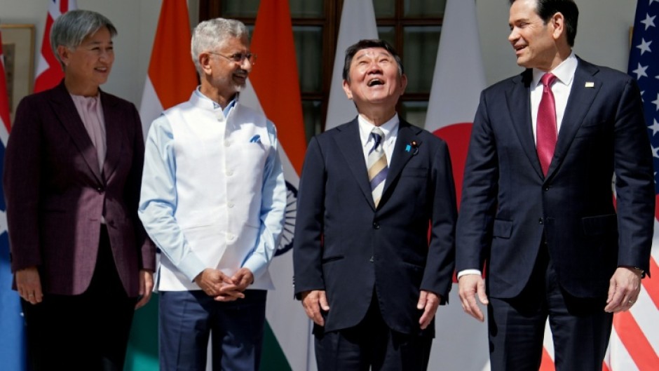 Quad foreign ministers met in New Delhi (L-R): Australia's Penny Wong, India's S. Jaishankar, Japan's Toshimitsu Motegi and US Secretary of State Marco Rubio
