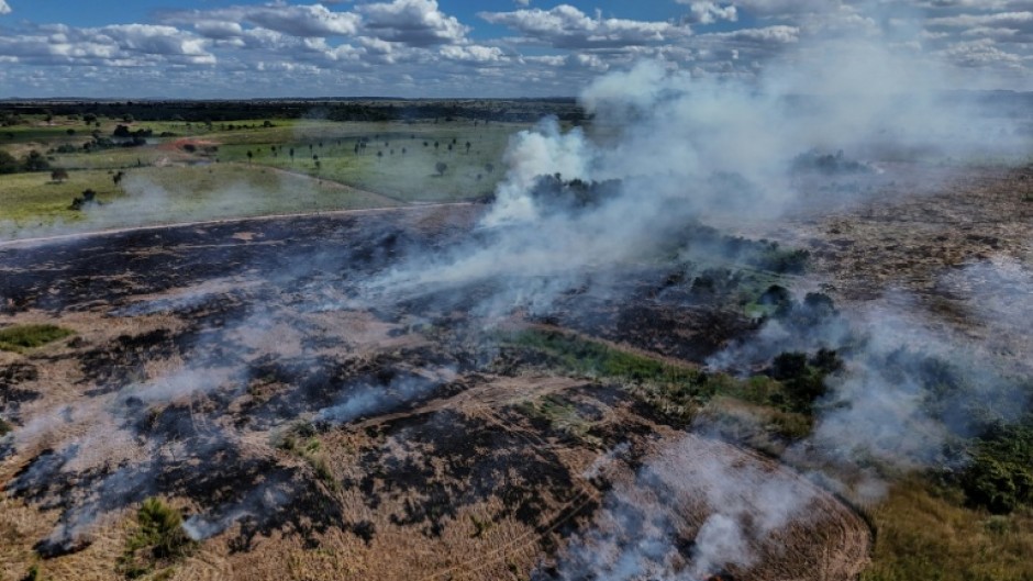 An aerial view of a field fire, in Sao Felix do Xingu, Para state, Brazil, on June 16, 2025