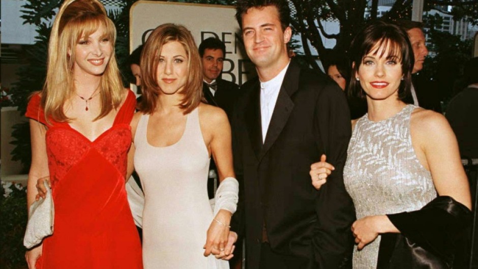 Matthew Perry, seen here with 'Friends' castmates Lisa Kudrow, Jennifer Aniston and Courtney Cox, suffered from crushing addictions