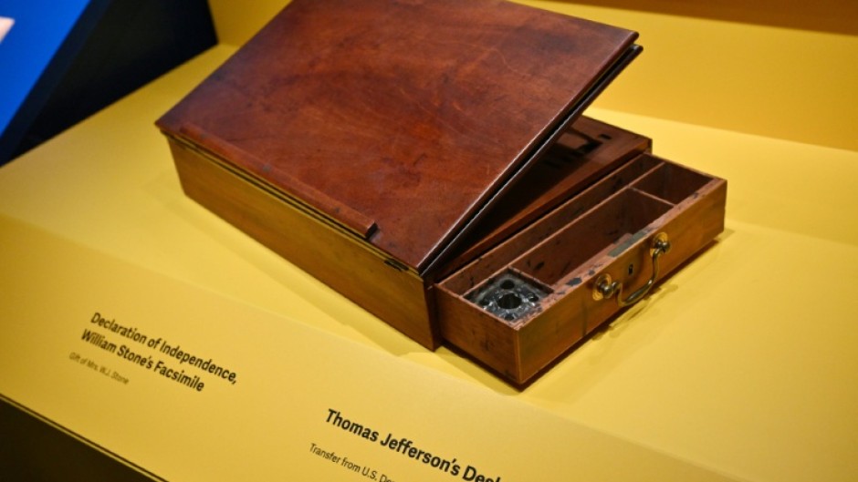 Thomas Jefferson's desk, on which he drafted the Declaration of Independence, can be seen on display by The Smithsonian for its 'American Aspirations' exhibition