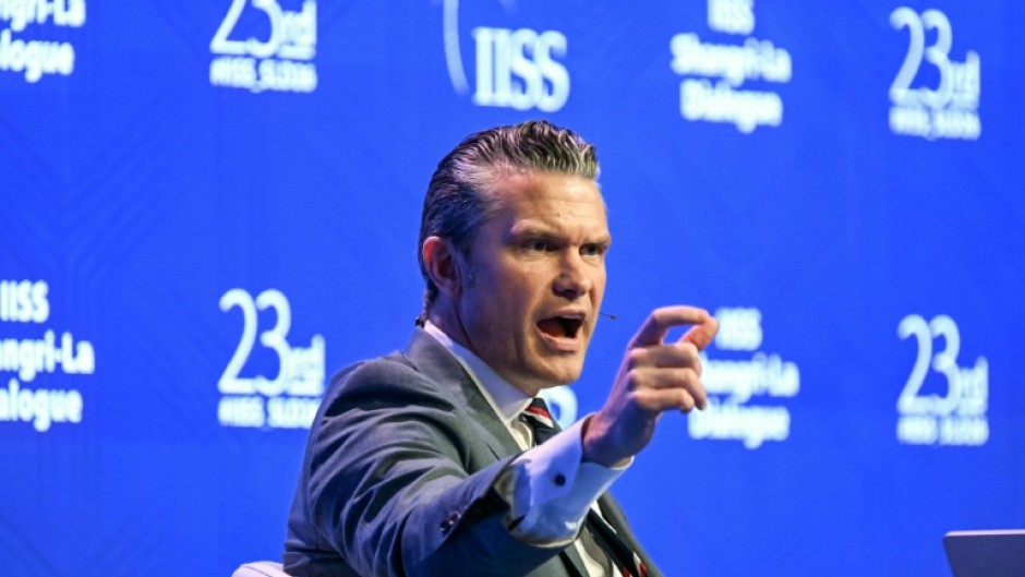 US Secretary of Defence Pete Hegseth speaks during a plenary session of the 23rd Shangri-La Dialogue summit in Singapore on May 30, 2026