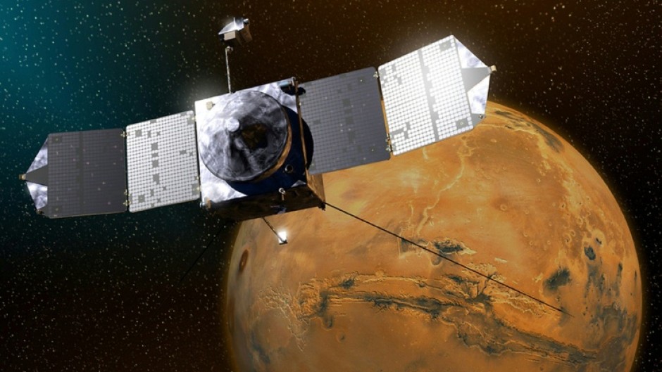 An artist rendering provided by NASA of the Mars Atmosphere and Volatile Evolution (MAVEN) mission