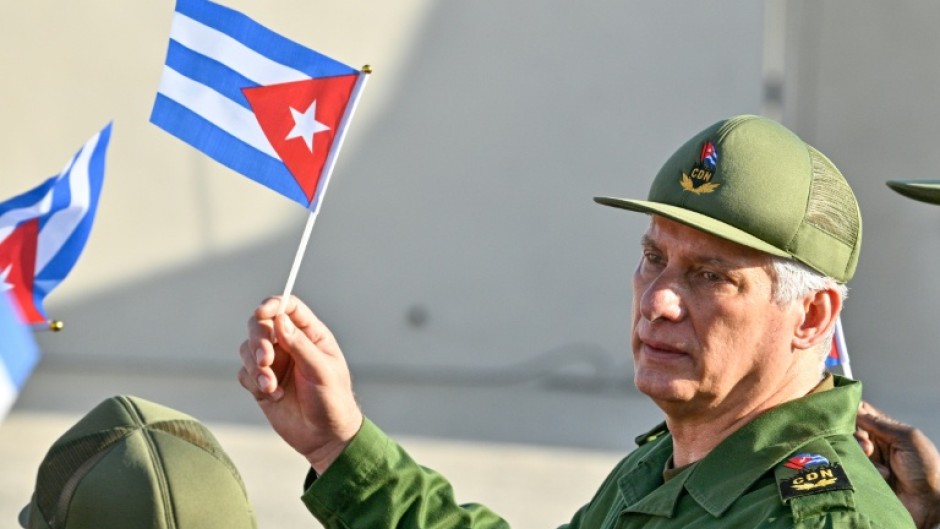 Cuba's President Miguel Diaz-Canel, seen here at a May 22 rally, is among those targeted by the latest round of US sanctions
