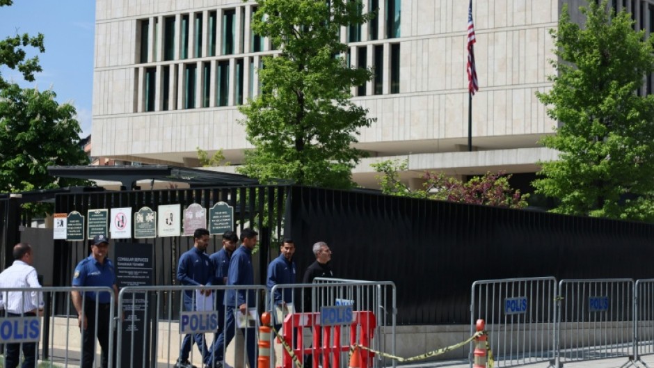Iran's national football team players and members of their delegation leave the US Embassy in Ankara after submitting their visa applications ahead of the 2026 FIFA World Cup, on May 21, 2026