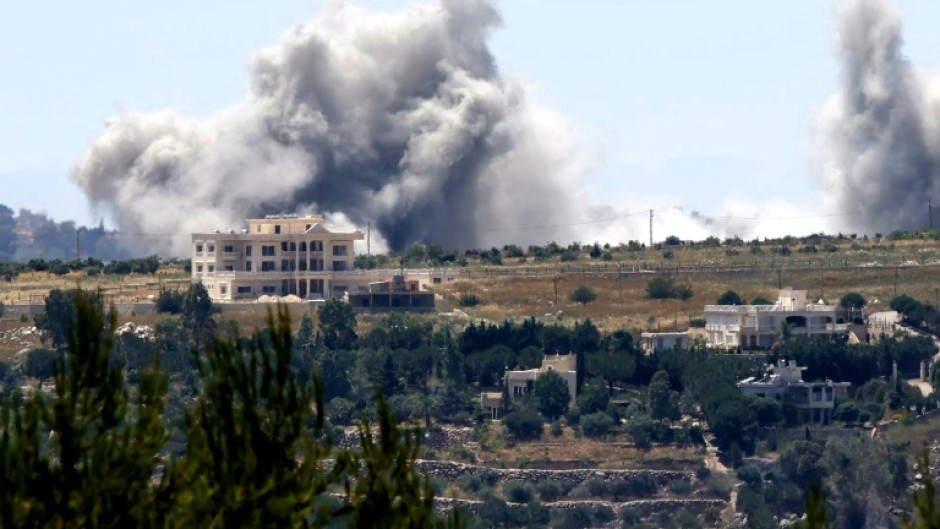 Smoke rises from an Israeli bombardment near the village of Kfar Tibnit in southern Lebanon