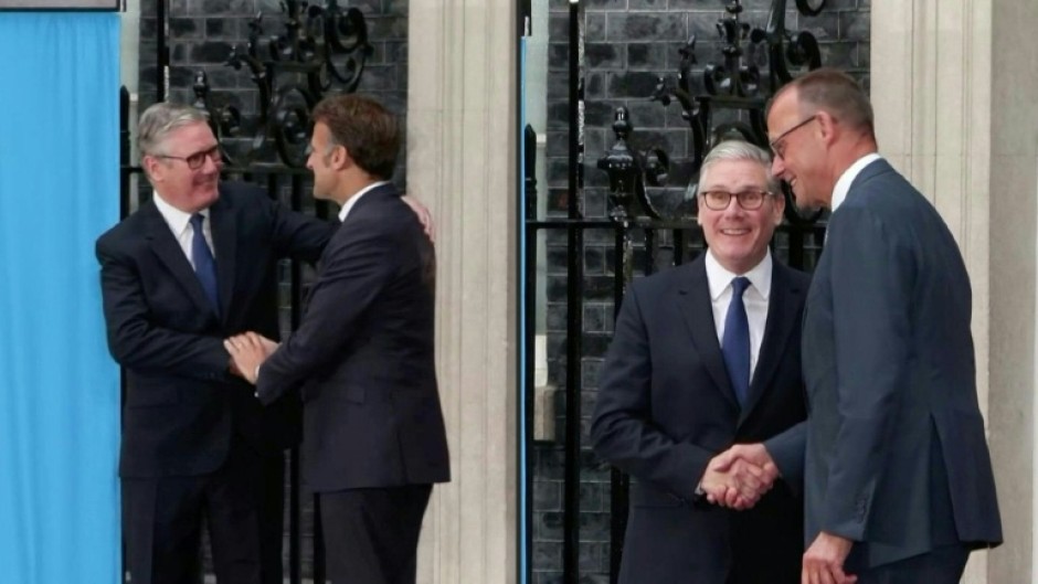 French and German leaders Macron and Merz arrive at 10 Downing Street