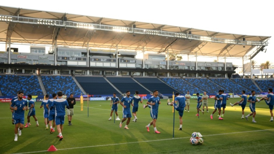 Iran's players take part in a training session in Los Angeles ahead of their opening World Cup game against New Zealand