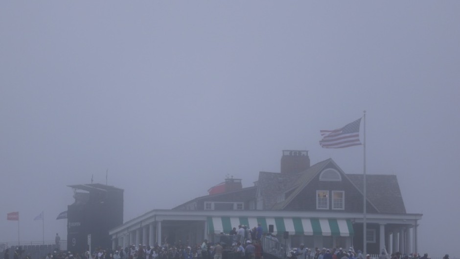 Heavy fog shown around the clubhouse at Shinnecock halted play for two hours before lifting to allow the 126th US Open to resume