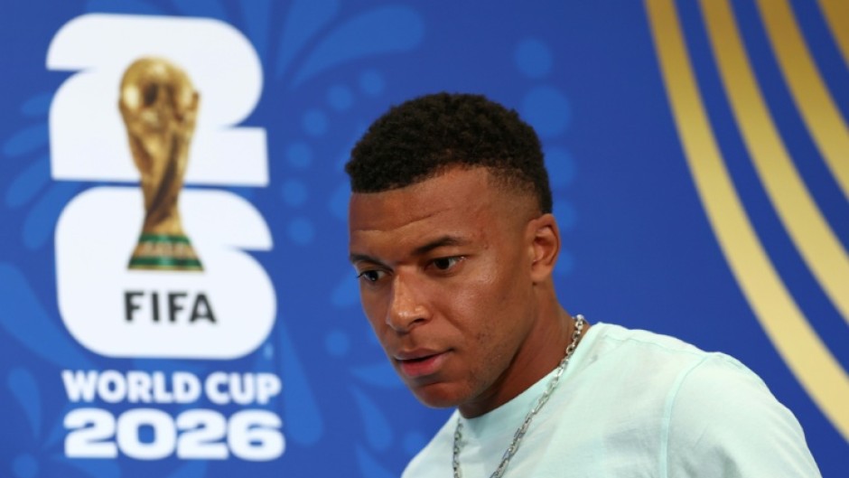 Kylian Mbappe at a press conference in Philadelphia on Sunday -- he is set to win his 100th cap for France in Monday's World Cup clash with Iraq