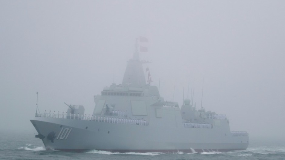 The Renhai-class destroyer Nanchang of the Chinese People's Liberation Army Navy sails off the coast of Qingdao in eastern China