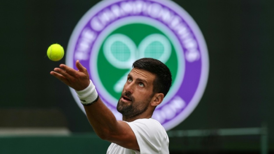 Serbia's Novak Djokovic practices at Wimbledon