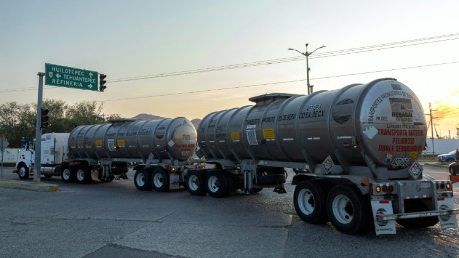 This file picture shows an oil tanker truck transporting fuel from a refinery in Mexico's Oaxaca state