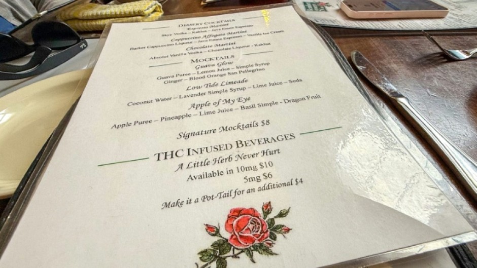 On this restaurant menu in North Carolina you can choose THC products instead of alcohol