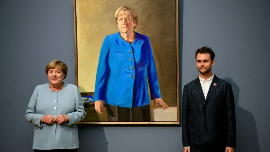 Presentation of the painting “Portrait of former Federal Chancellor Angela Merkel” by French-Canadian artist Jérémie Queyras