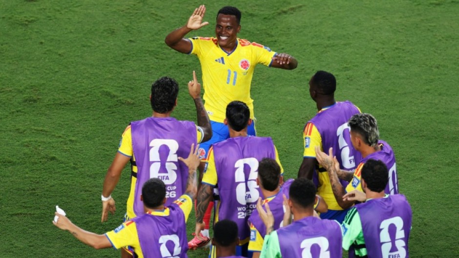 Colombia's Jhon Arias celebrates his goal against Ghana in the World Cup round-of-32 match in Kansas City