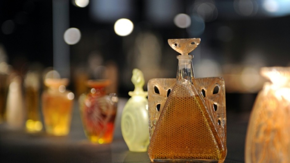 Perfume bottles created by French glass maker Rene Lalique at the Lalique museum