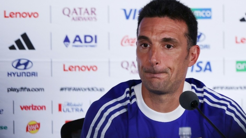 Argentina coach Lionel Scaloni speaking to reporters in Atlanta on Tuesday