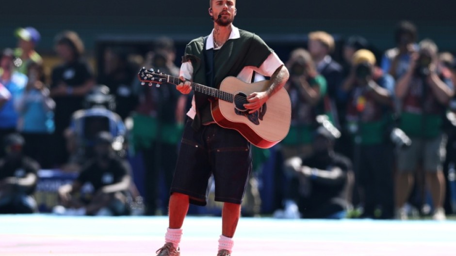 Justin Bieber took to the guitar during the World Cup half-time show