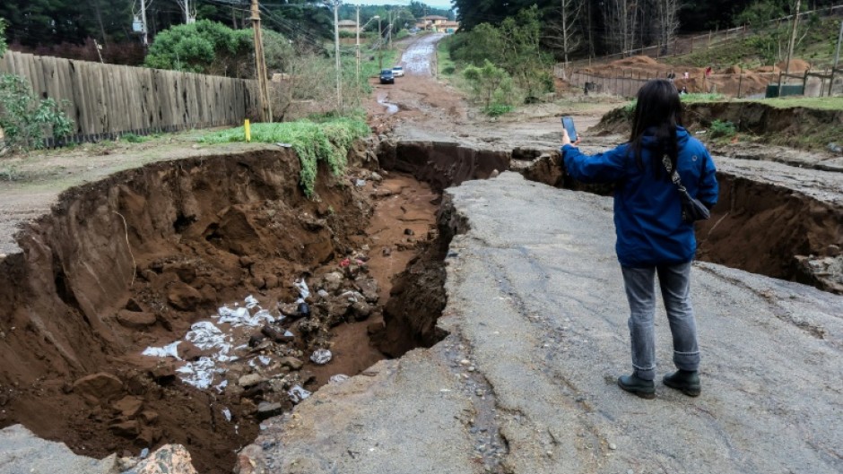 A large sinkhole formed after heavy rains in Viña del Mar, Chile, on July 18, 2026