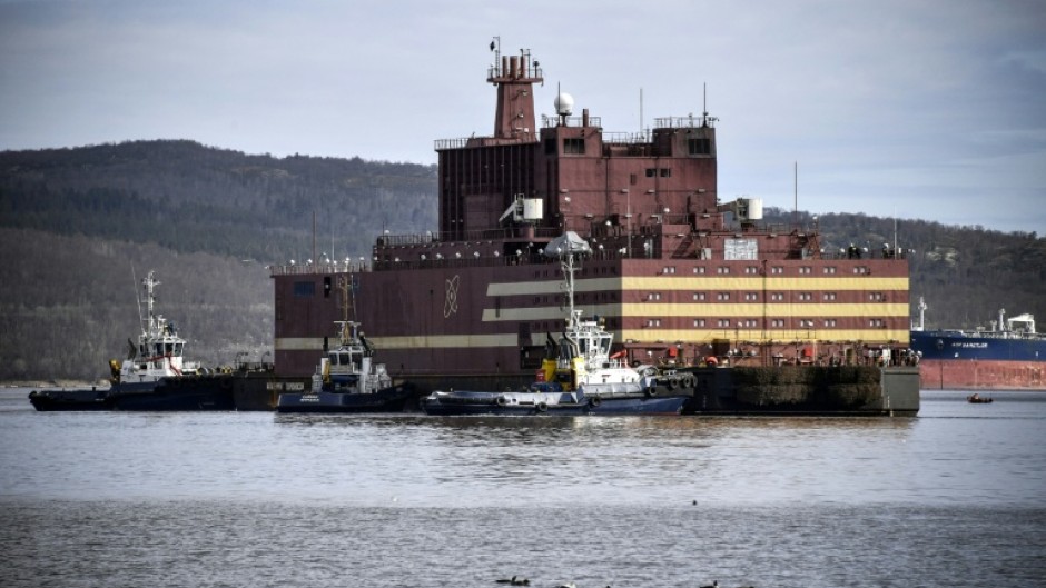 Floating power unit (FPU) Akademik Lomonosov is being towed to Atomflot moorage of the Russian northern port city of Murmansk on May 19, 2018