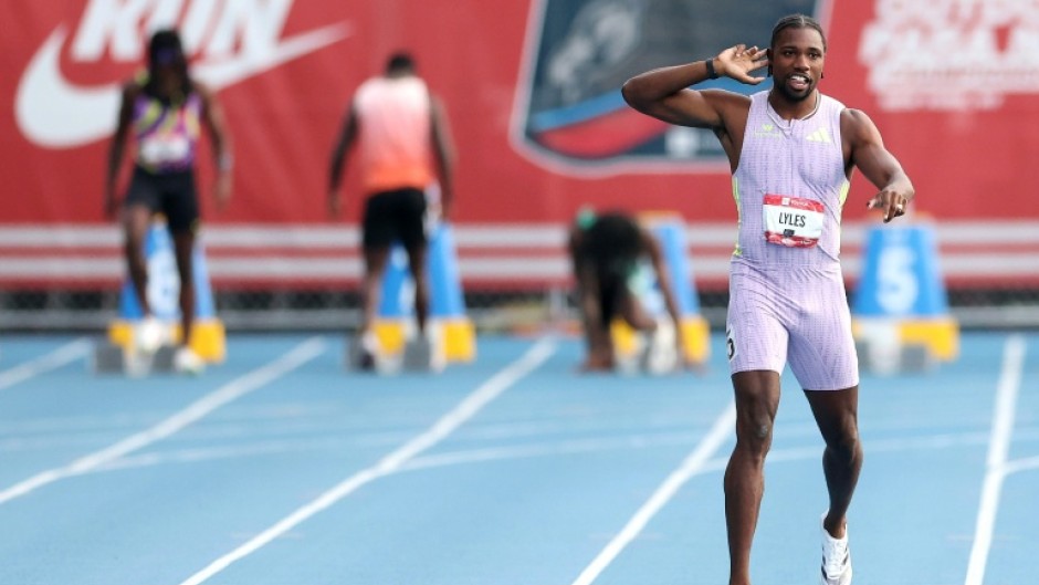 Noah Lyles won the men's 100m at the US athletics championships in a season-leading 9.79sec