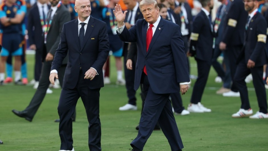 FIFA president Gianni Infantino presented the World Cup trophy to Spain alongside US President Donald Trump